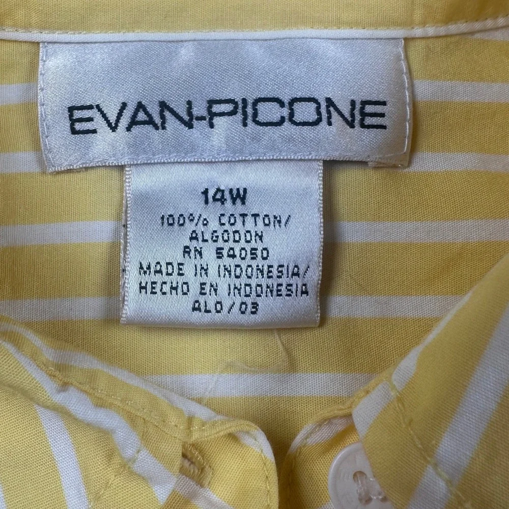 Evan-Picone Womens Yellow White Striped Cotton Button Down Shirt Blouse 14W